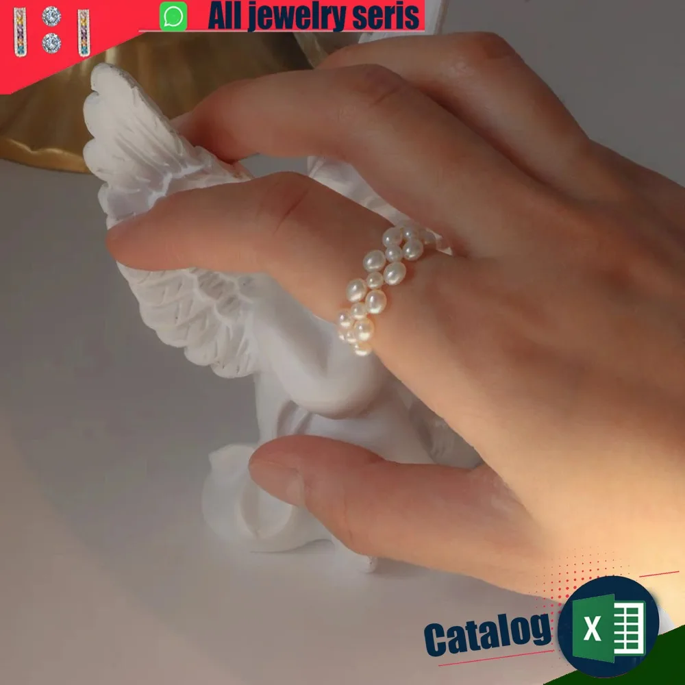 خاتم لؤلؤ على الطراز الفرنسي قابل للتعديل مطلي بالذهب مجوهرات أنيقة بسيطة للنساء #1