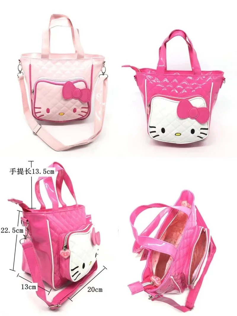 Sanrio Hello Kitty Bag Kids Cartoon PU Bright Surface Handbag Pink Birthday Gift Crossbody Bag Girls Fashion Makeup Backpacks