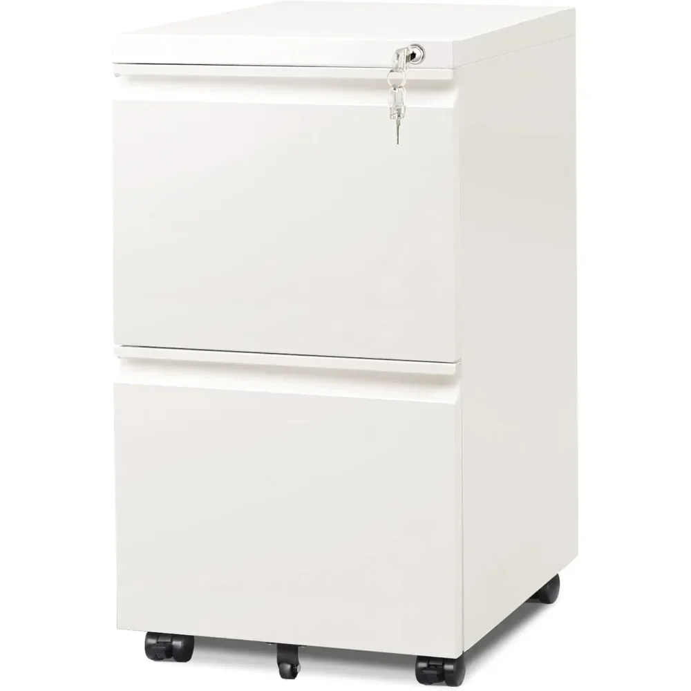 

Double Drawer Mobile Filing Cabinet with Lock, Commercial Vertical Filing Cabinet, White Office Commercial Filing Cabinet