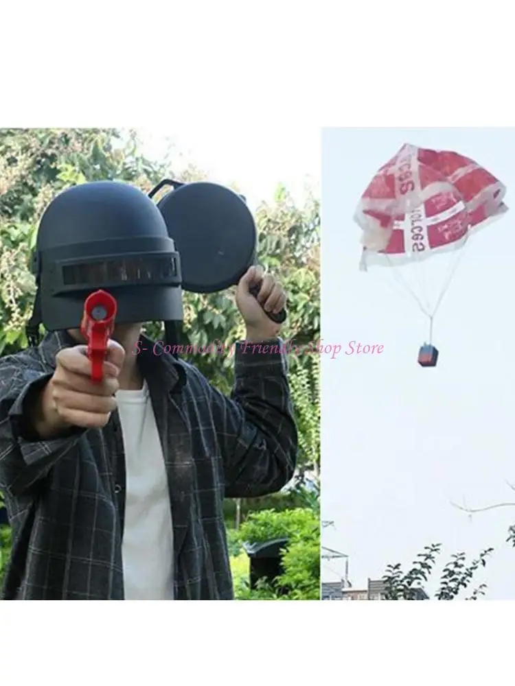 85AE 1Set Toy Guns Outdoor Competitive Game Interactive Hand Throwing Toy Flying Parachute Set for Toddler