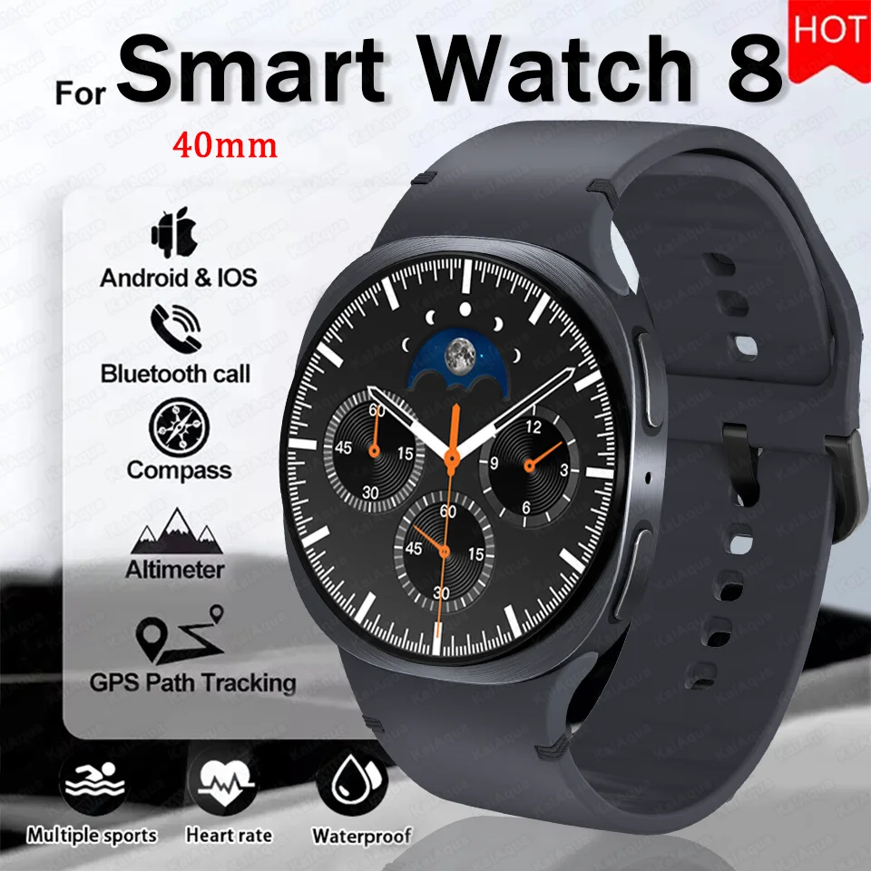 

Новый стиль, 40 мм, часы, 8 мини, GPS, NFC, умные часы для мужчин, 466*466, AMOLED-экран, сердечный порт, Bluetooth-вызов, IP68, водонепроницаемые мужские умные часы