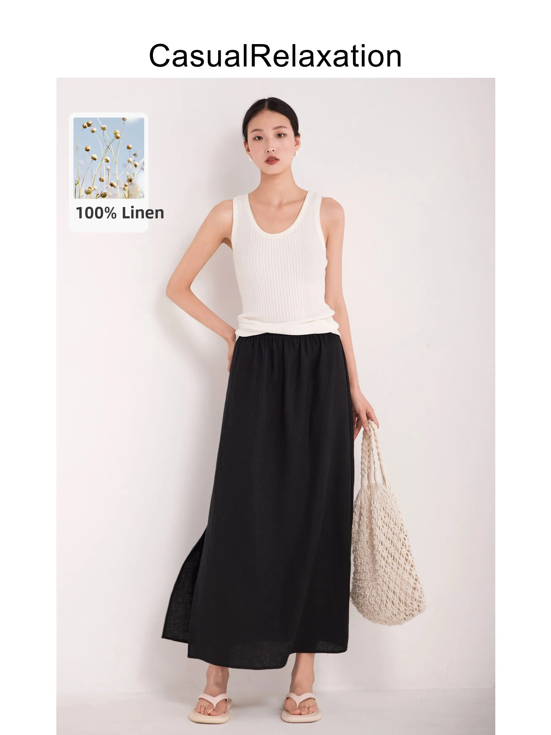 

Льняная юбка миди с высокой талией и асимметричным подолом, женская, на резинке, простая, повседневная, для работы, модная тенденция