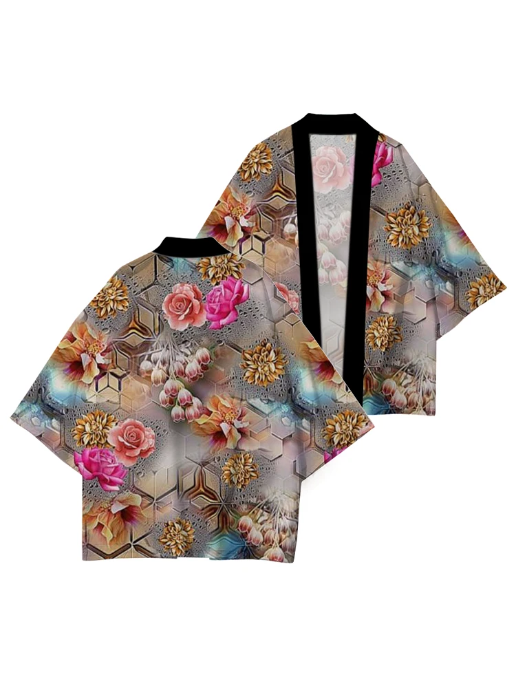 3DAbstract Print Jacket Japanese Kimono Loose Cardigan Women's Feather Weave Yukata Cosplay Kimono Japanese Traditional Clothing