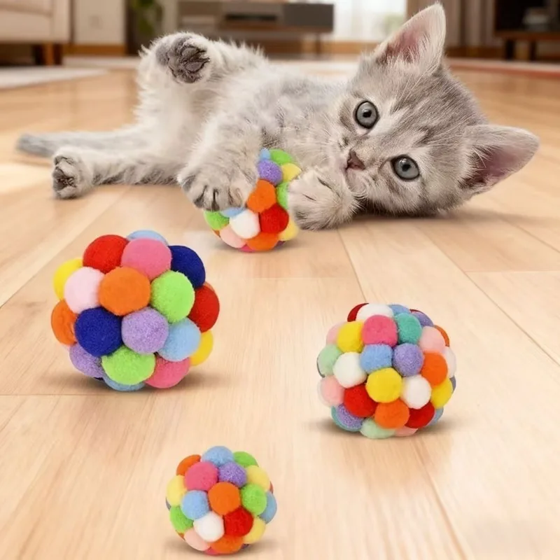 Interactive Plush Cat Toy Ball with Fluffy Kitten Inside, Chew-Resistant Stuffed Animal for Cats & Kittens, Promotes Hunting