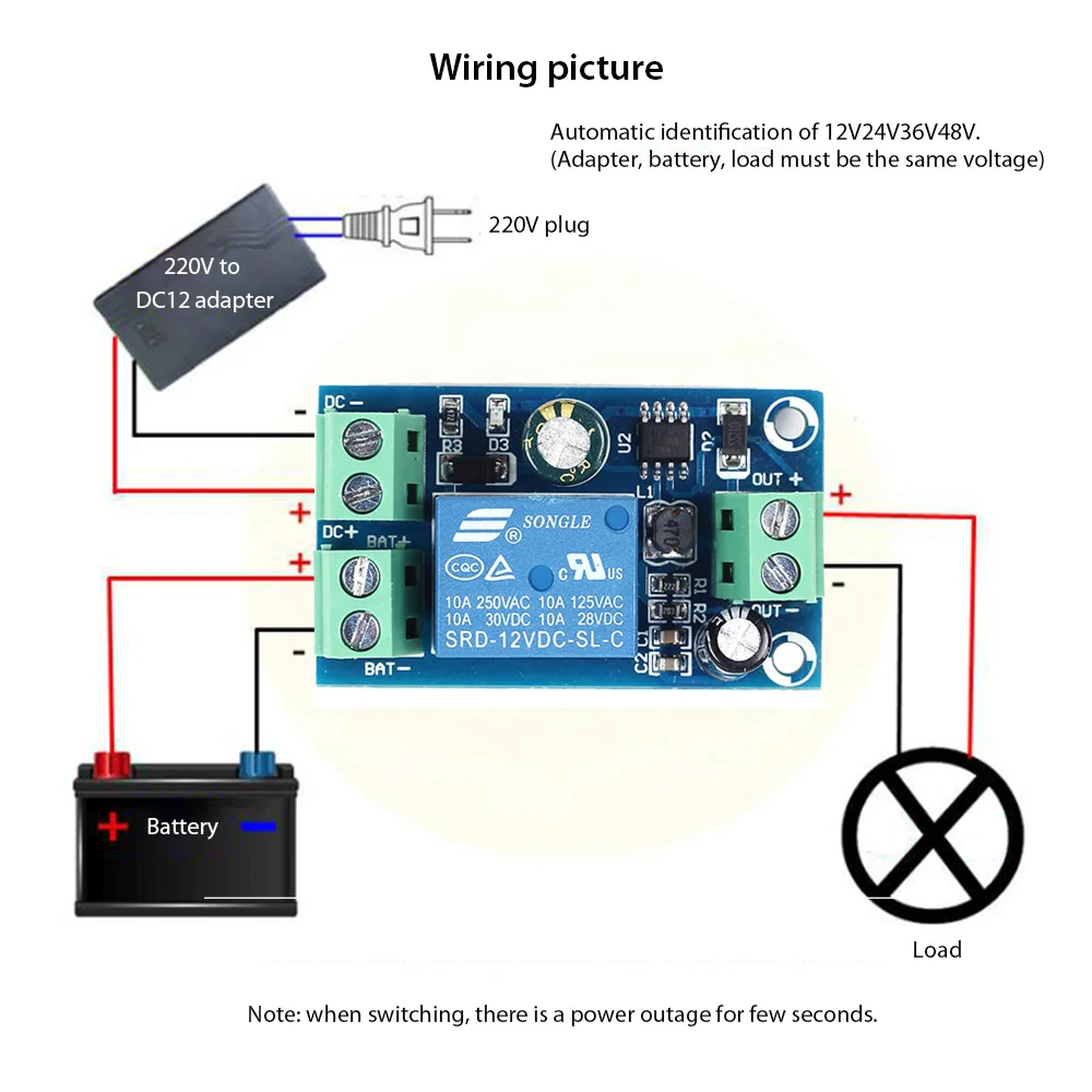 Power-Off Circuit Protection Board Auto Switching Power Module Cut-off Controller Switch DIY UPS Emergency Battery 12V 24V 10A