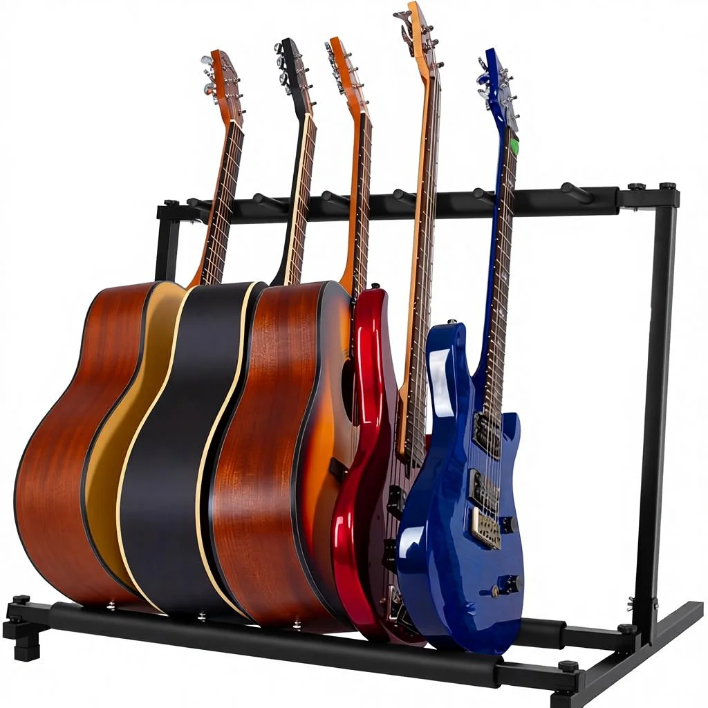5‑Piece Metal Folding Multiple Guitar Stand Rack Portable Black Instrument Holder For String Instrument Display Storage