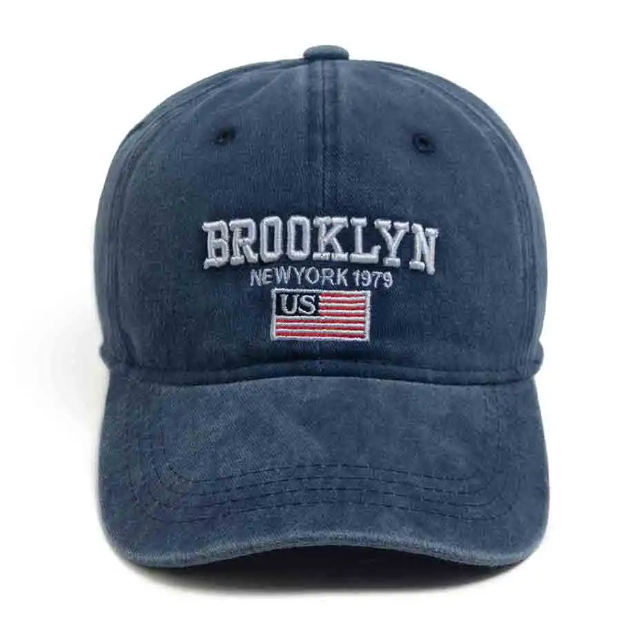 Washed Soft Top Vintage Baseball Cap Brooklyn US Flag Embroidered Dad Hat Unisex Casual Sun Caps For Men Women Outdoor Sports