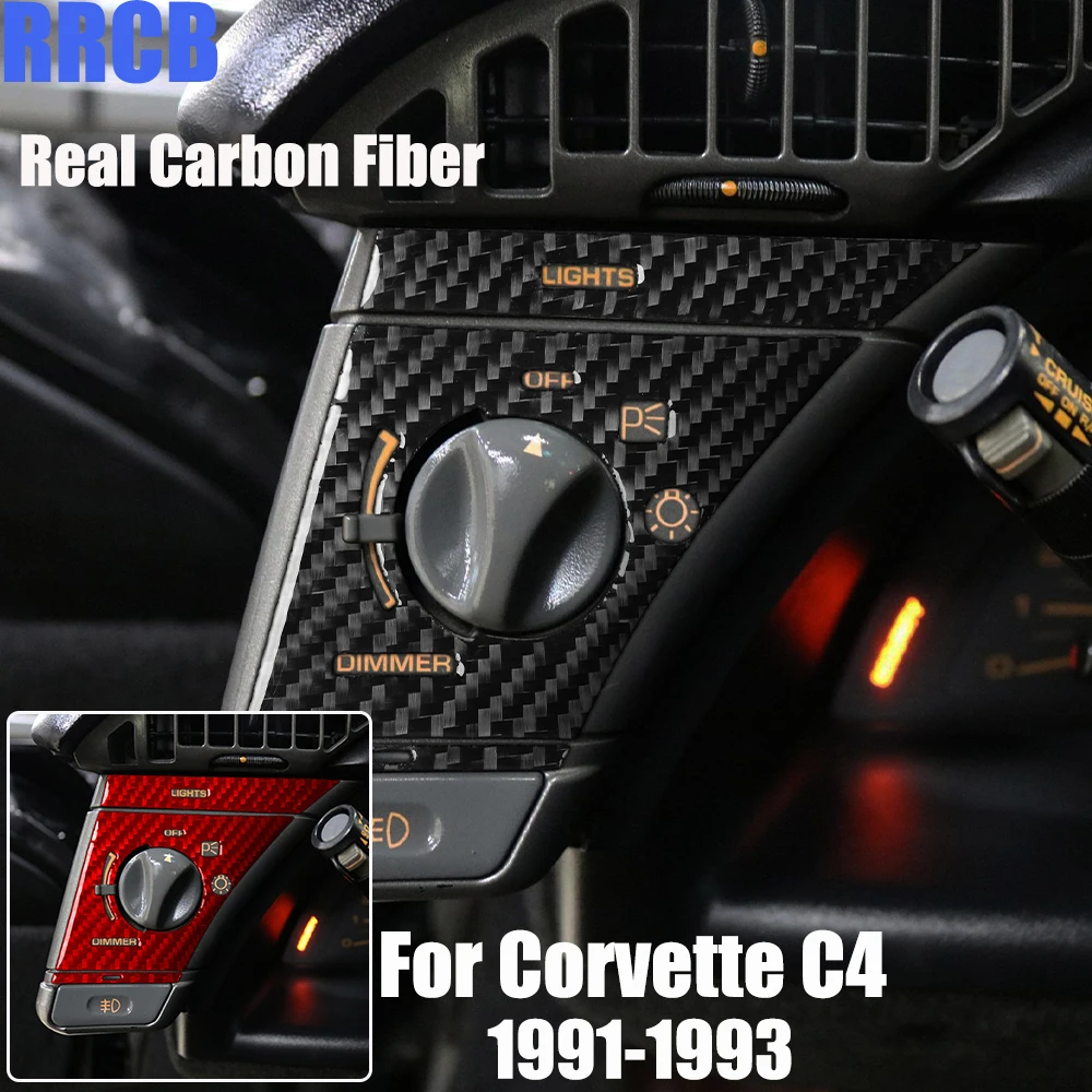 

Real Carbon Fiber Car Accessories Headlight Switch Decorative Trim Soft Cover Sticker For Chevrolet Corvette C4 1991 1992 1993