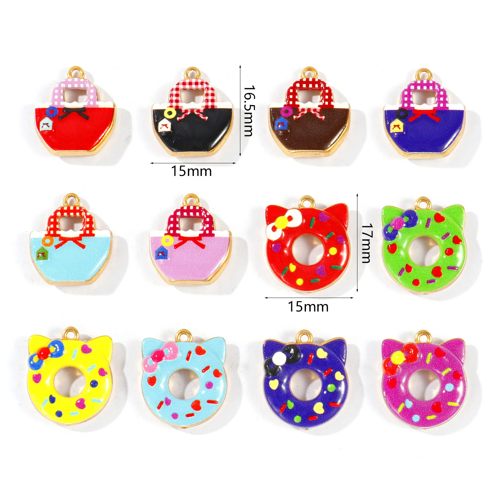 2pcs Stainless Steel Charms 18K Gold Plated Bag Cat Donut Multicolor Printed Pendants DIY Necklace Earrings Jewelry Findings