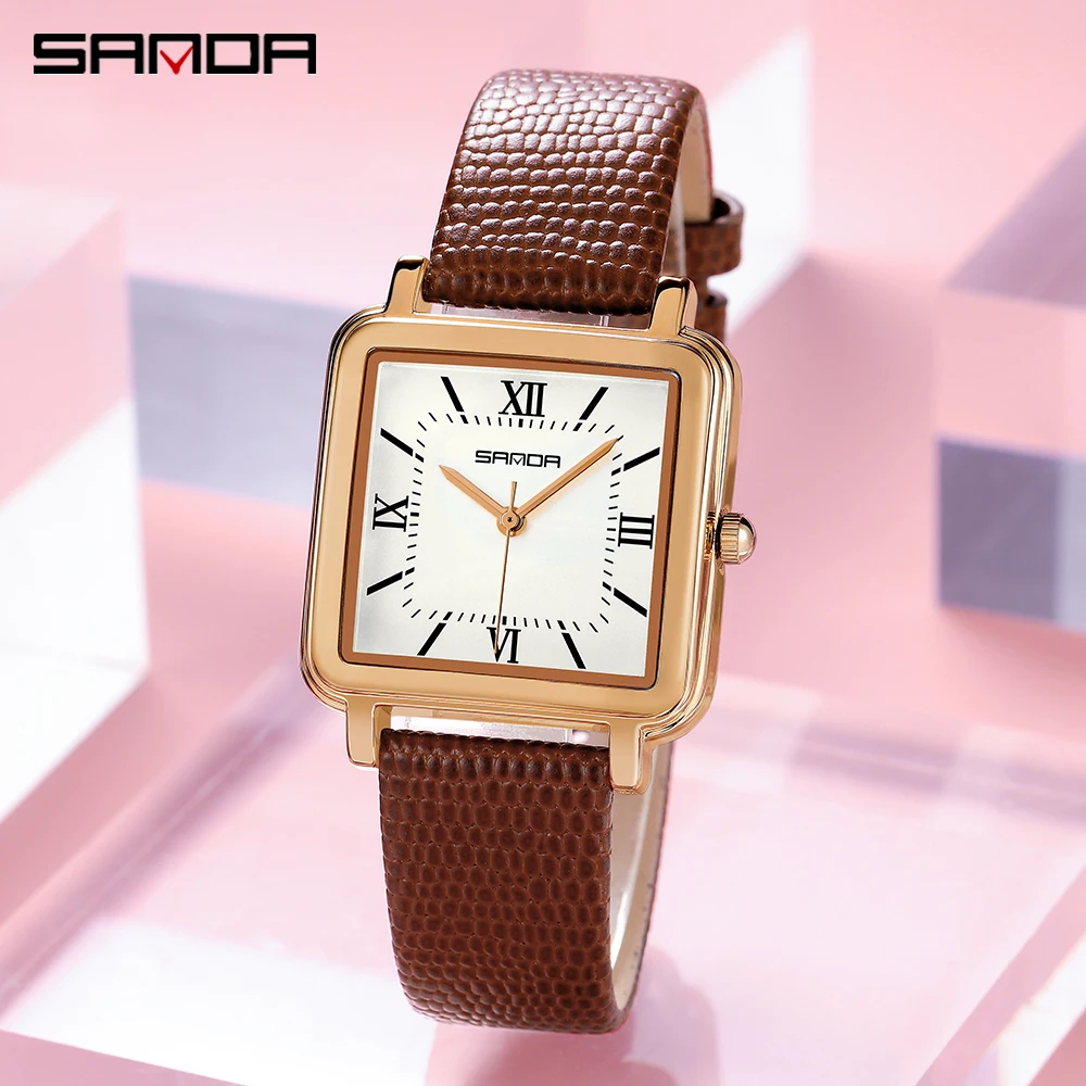 Fashion Sanda Top Brand Ladies Watch Stainless Steel Luxury Woman Square Simple Rose Gold Quartz Wristwatch Relojes Para Mujer