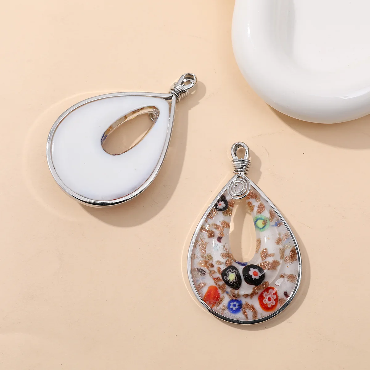 2 Styles Handmade Murano Lampwork Glass Water Drop Flower Pendant Fit Necklace Hot Sale Jewelry Gifts Wholesale LL57