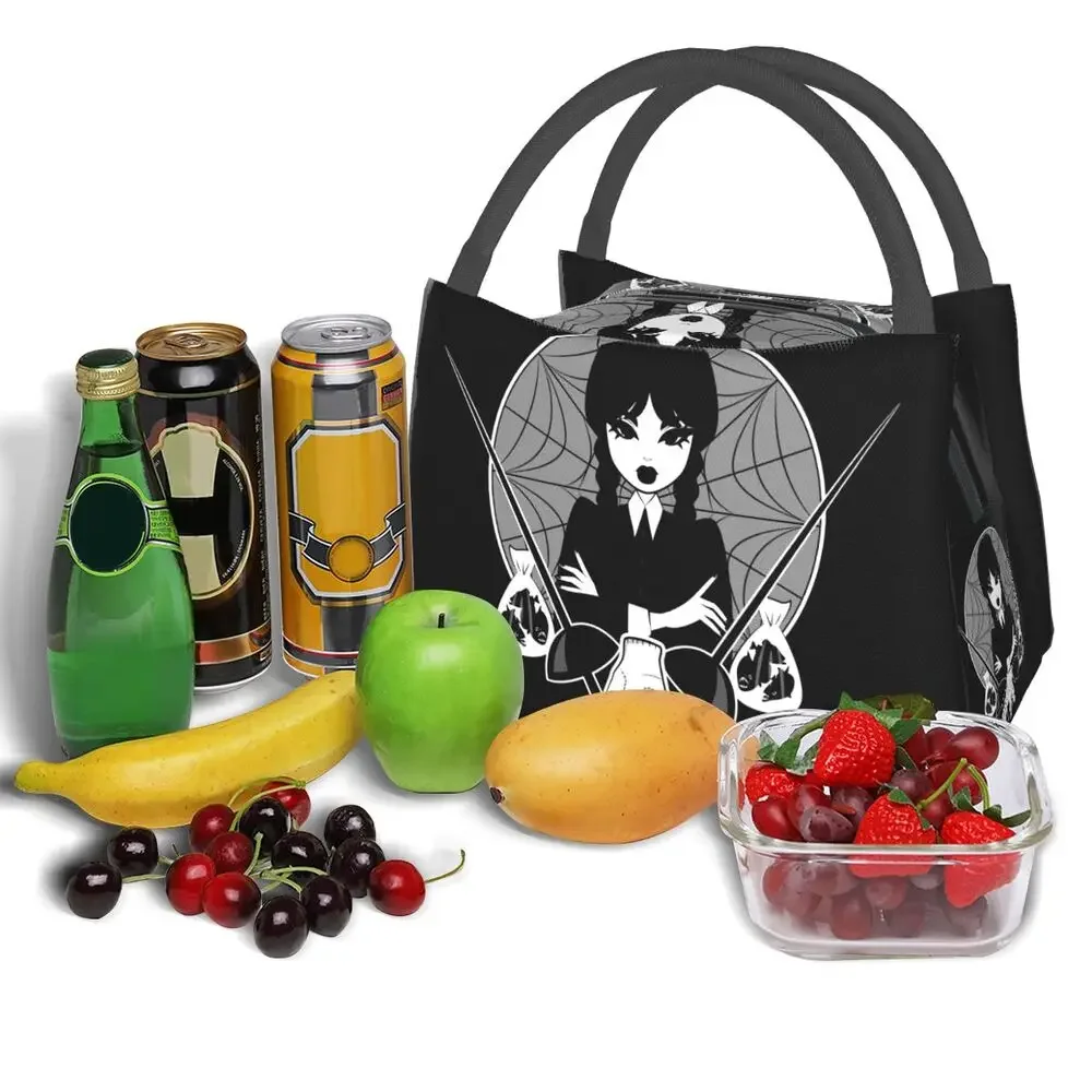 Custom Goth Funny Halloween Wednesday Addams Lunch Bag Men Women Thermal Cooler Insulated Lunch Boxes Picnic Camping Work Travel