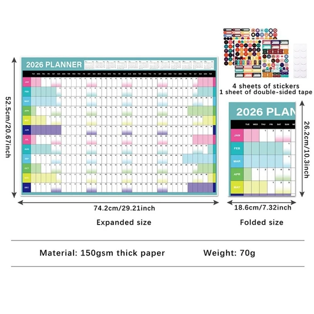 Calendario da parete grande 2026 Pianificatore annuale Lista delle cose da fare Programma Agenda da 365 giorni Foglio Agenda Organizzatore Calendario annuale giornaliero