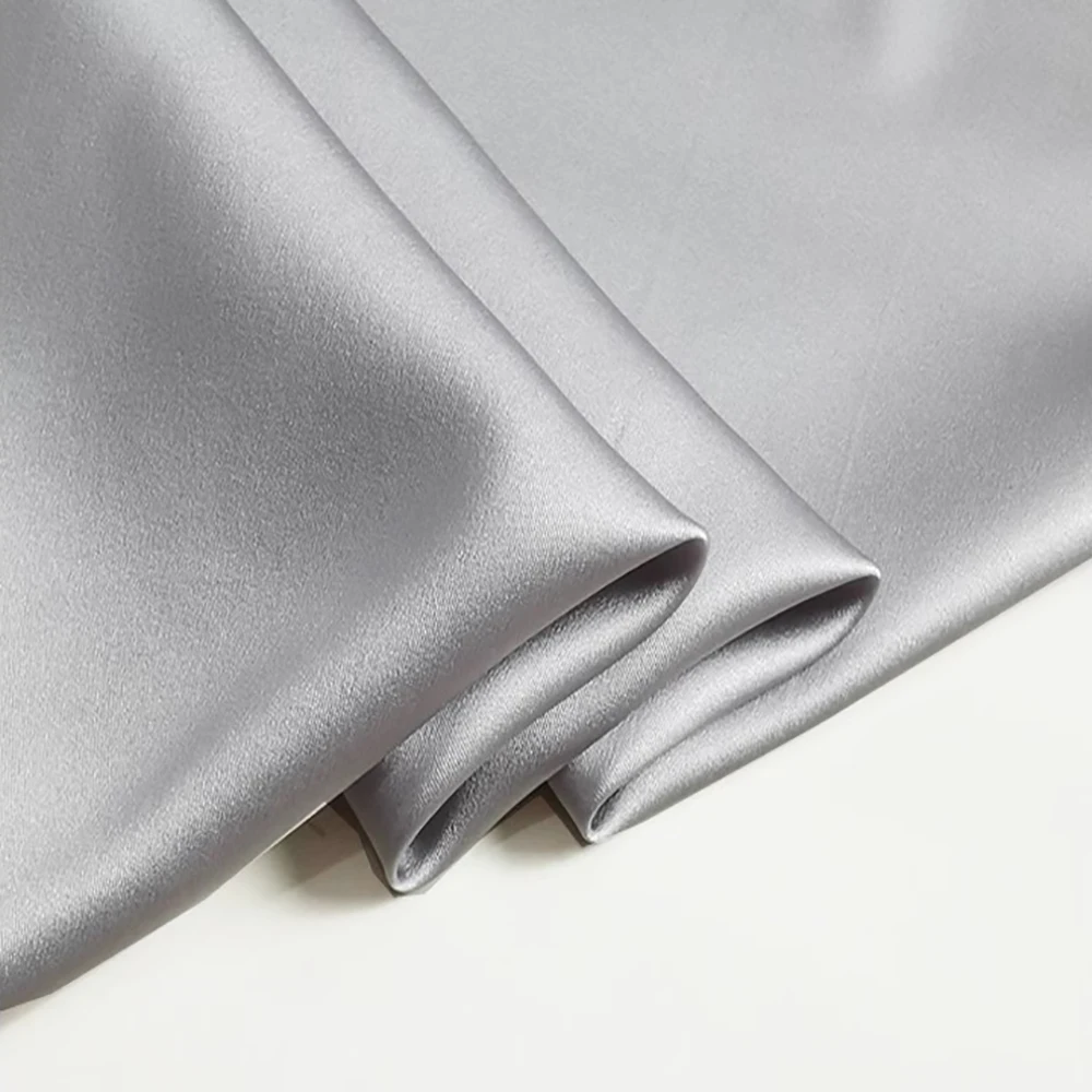 Natural Silk Stretch Satin140cm width 19momme Lycra Silk Fabric Shirt Evening Dress Sewing Material Light Gray