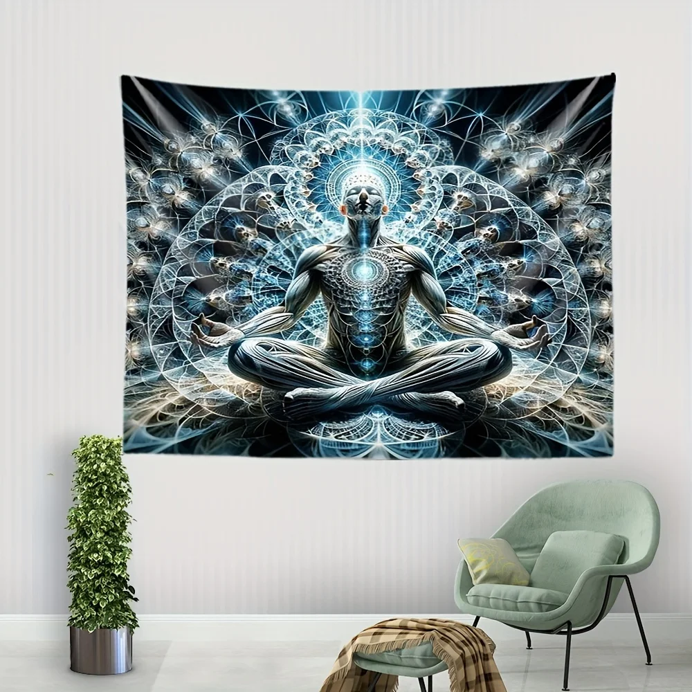 VIKAMA Cosmic Meditation Geometrischer Wandteppich Swirl Sanskrit Symbol Wohnzimmer Yoga Meditationsraum Spirituelle Raumdekoration