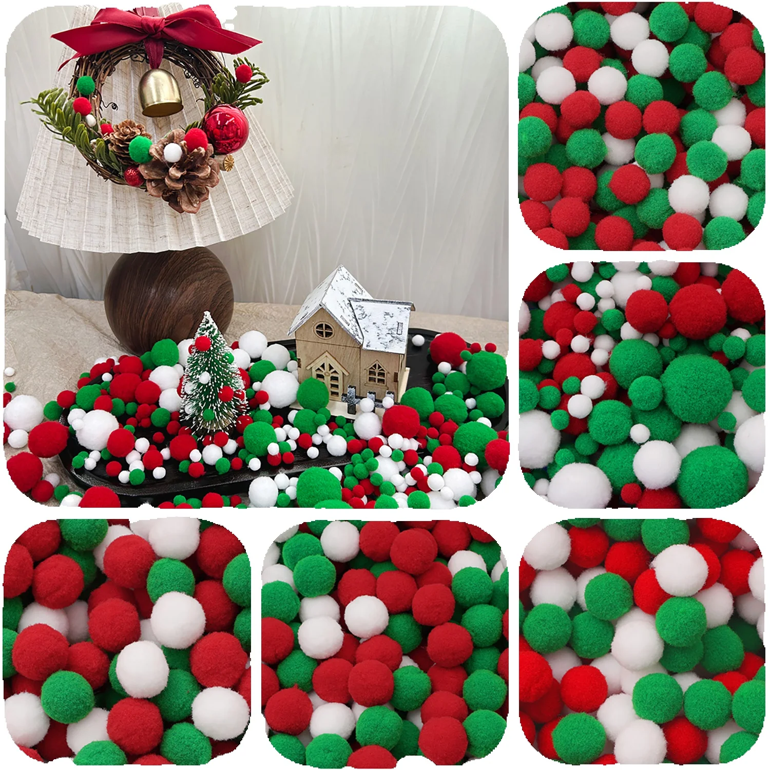 Bianco Verde Rosso Pompon Palline di pelliccia Fai da te Pom morbidi Pompon artigianali Ornamenti con palline di Natale Colla su accessori di stoffa