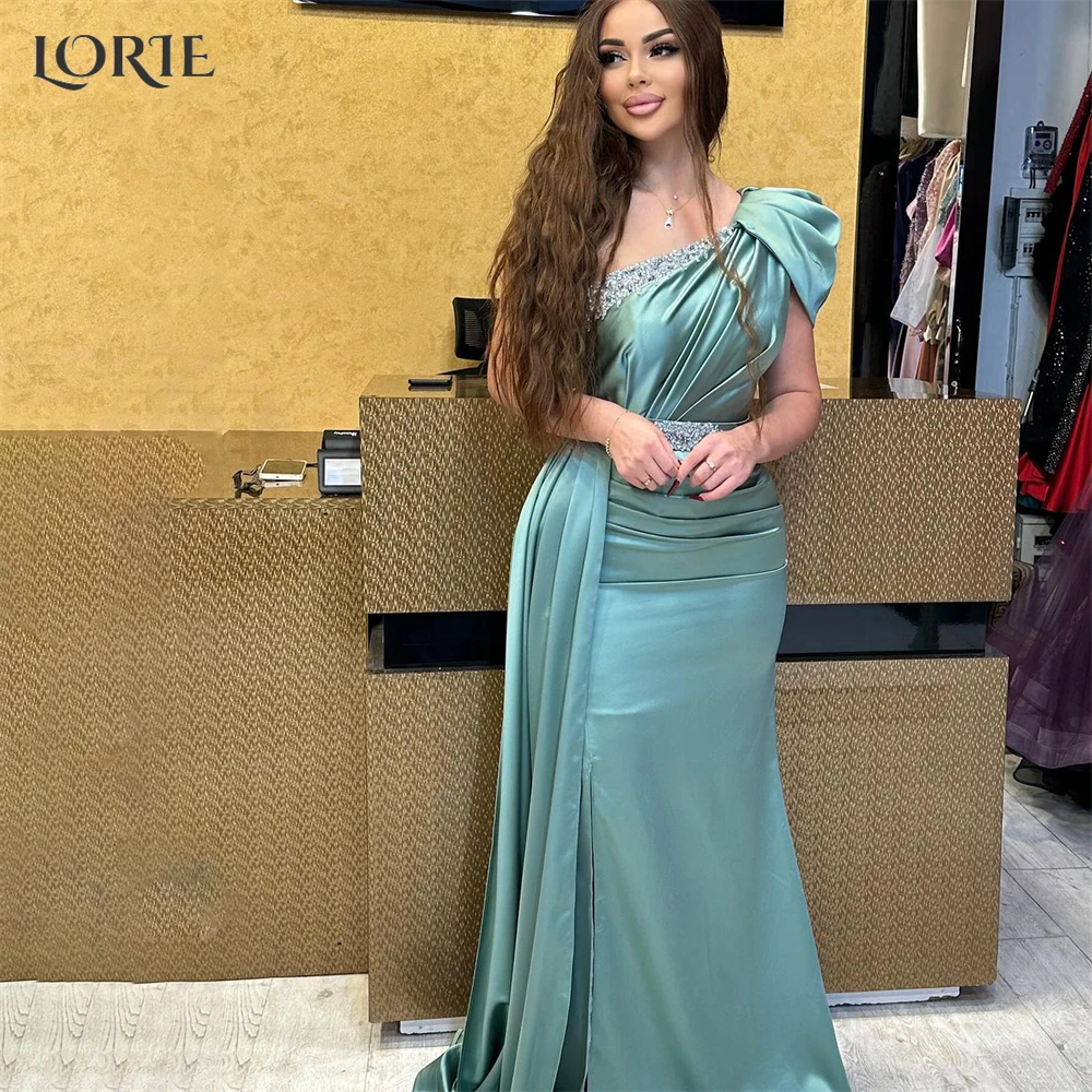 

LORIE Madiumaquamarine Glitter Mermaid Evening Dresses One Shoulder Ruched Pleats Prom Dress Sparkly Wedding Party Gowns 2024