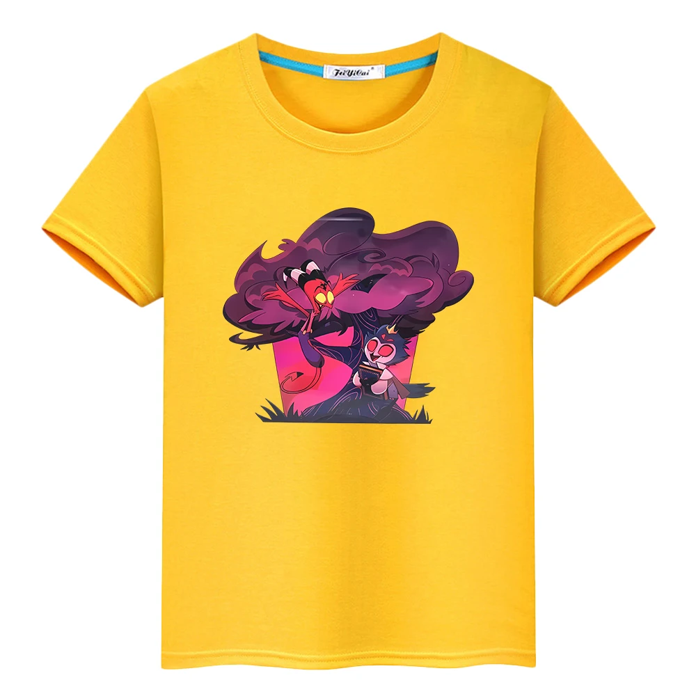 تي شيرت helluva Boss مطبوع عليه Kawaii بأكمام قصيرة للأطفال الأولاد 10 سنوات 100% قطن أنيمي ملابس علوية لطيفة تي شيرت فخر y2k ملابس بناتي #4