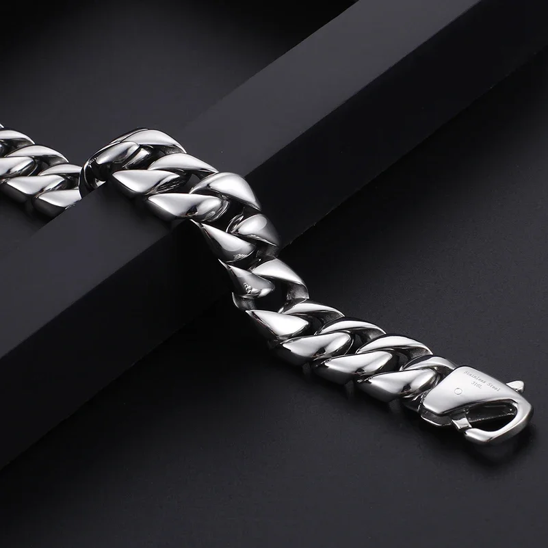 Gold Color Stainless Steel Miami Cuban Curb Link Chain Bracelet for Men Classic Friends Men's Bracelets Jewelry Accessories