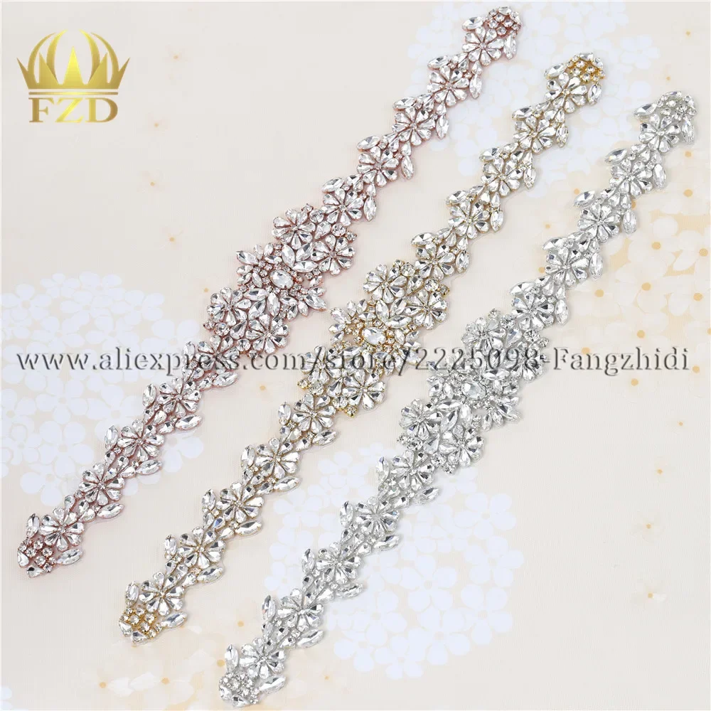 Vendita Al Dettaglio 1 Pezzo Fatto a Mano Hot Fix Cuce su Oro Rosa Strass in Rilievo Applique per da Sposa Beltor Abbigliamento Abiti da Sposa Fasce