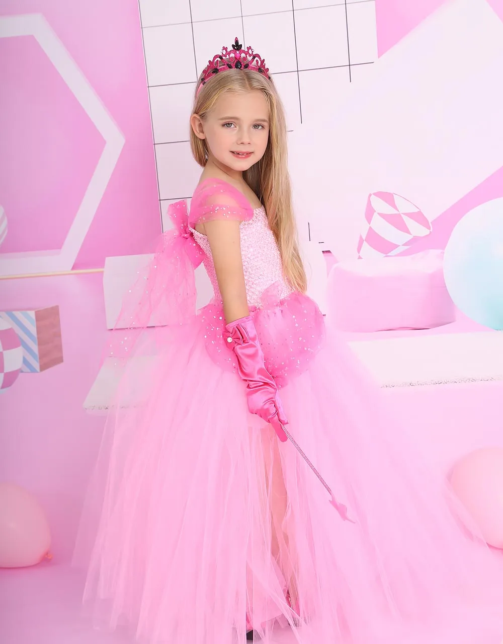 Princess Peach Costume Girls Birthday Outfit Tulle Dress Kids Halloween Cosplay Party Dresses Fairy Tales Dress Up Tutu Dress