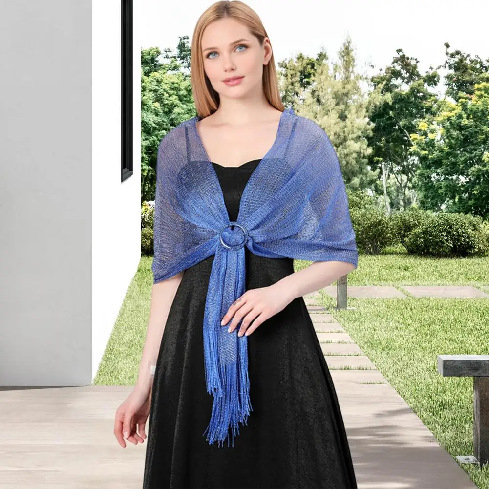 Retro-inspired Shawl Elegant Shawl with Sparkling Glittery Glow Tassel Bucket Design Versatile Styling for Formal Occasions