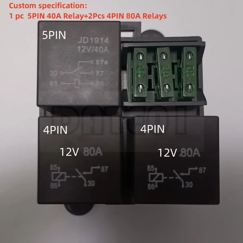 

Car Relay 3-Way Fuse Box Terminal Link 12V 24V Relay Spot Light Refit Switch Control the Safety Box 40A80A Custom Specification