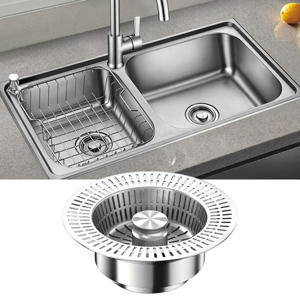 3 In 1 Kitchen Sink Drain Strainer Stainless Steel Kitchen Sink Stopper Chrome Anti-Clogging Basket Strainer