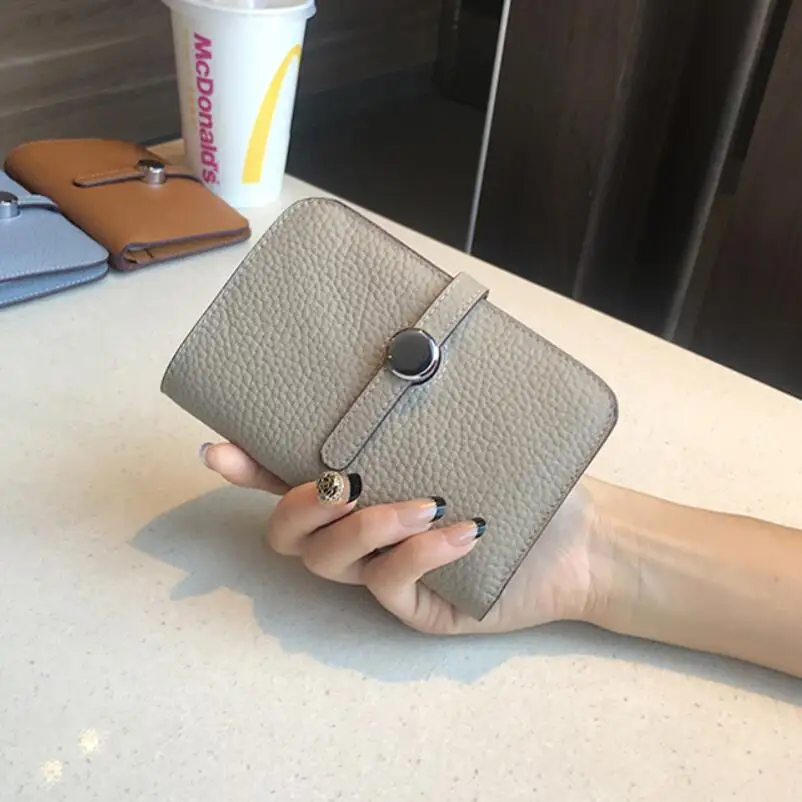 LOMANTINA Luxury Orange Gift Box Genuine Leather Women Wallets Short Togo Leather Purses Female Designer Solid Clutch Girls