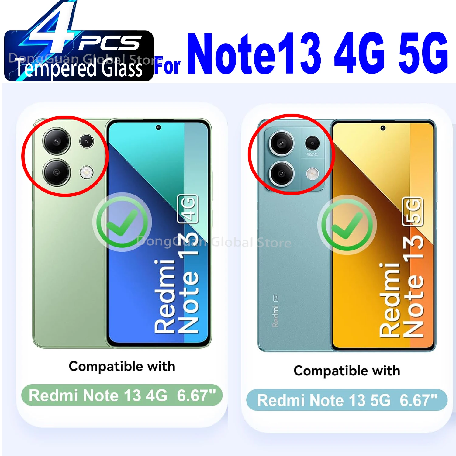 

1Pcs/4Pcs For Xiaomi Redmi Note 13 4G 5G HD Tempered Glass Screen Protector Glass Film