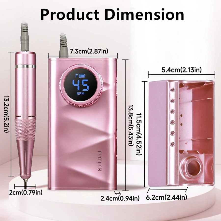 45000RPM Rechargeable Nail Drill Electric File, Portable Nail File Machine,Cordless Nail Drill Machine With Bits & Base For Acrylic Nails Remove Nail Gel Polish Manicure For Salon Home Use