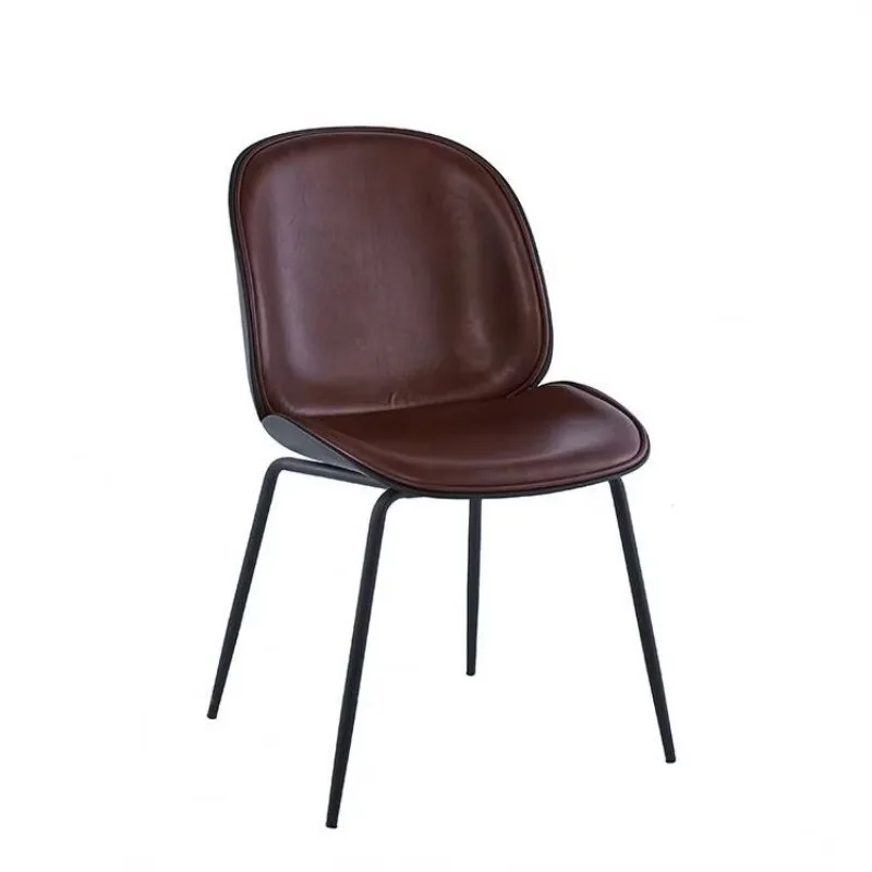 Contemporary Simple Style Dining Chairs Modern French Design Beetle PU Leather Metal Legs for Home Hotel Apartment Coffee Fabric