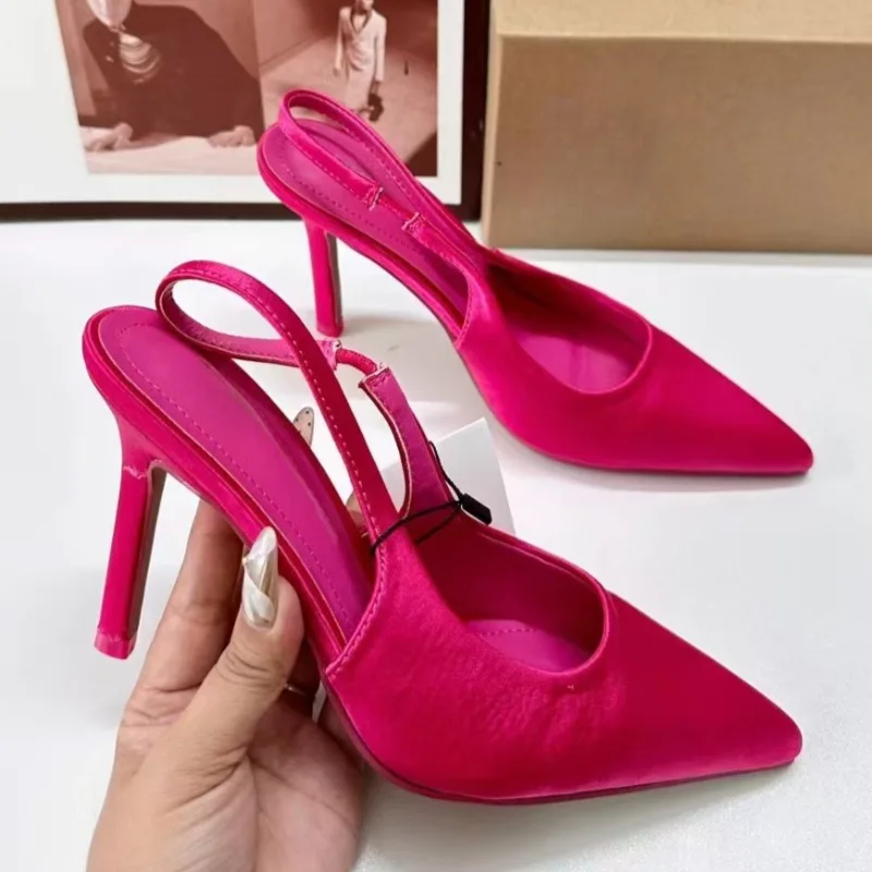 luxury pink women high heels shoes for party prom elegant Silk shallow slingbacks wedding bride pumps 2025 spring footwear - view 3