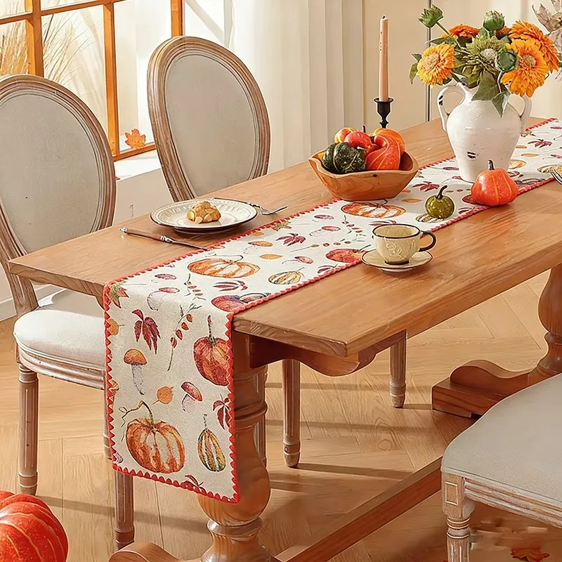Jacquard Embroidered Table Runner, Countryside Floral Design, Reusable for Home, Kitchen, Festival & Party Decor