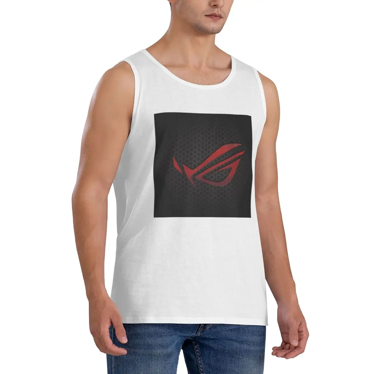 100% Cotton Asus Rog Future Hexagon Sleeveless T-Shirt Men Workout Sports Clothing Tops Men's Crew Neck Vest