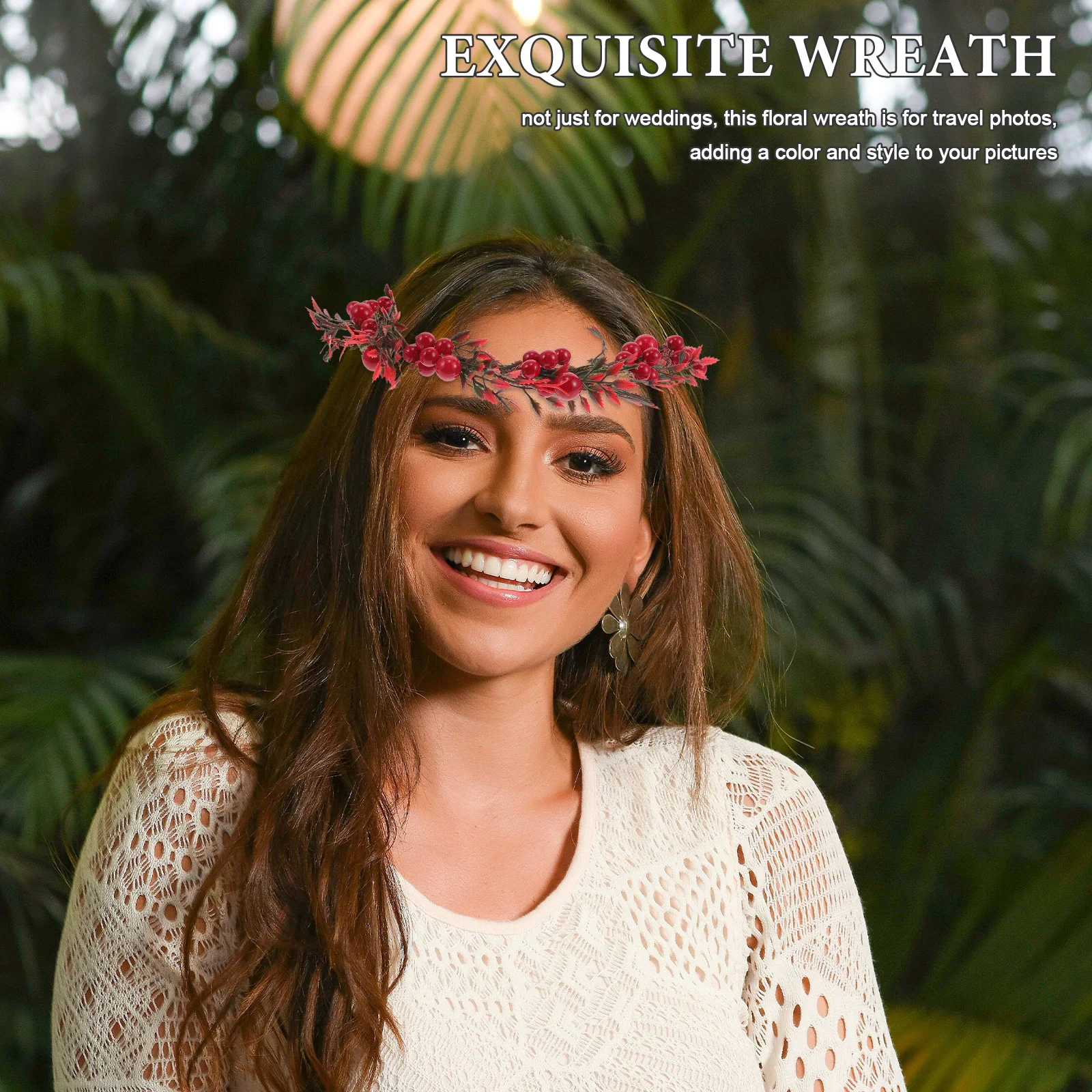 

Red Berry Flower Crown Bridal Bridesmaid Floral Headpiece Artificial Wedding Vintage Christmas Party Hair Accessory