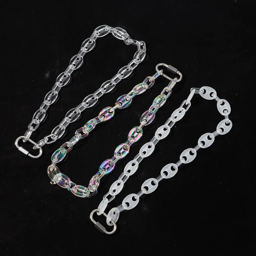 Rock Acrylic Pig Nose Choker Necklace Men Women New Iridescent Clear Coffee Bean Chain Lock Pendant Collar Punk Jewelry Gifts