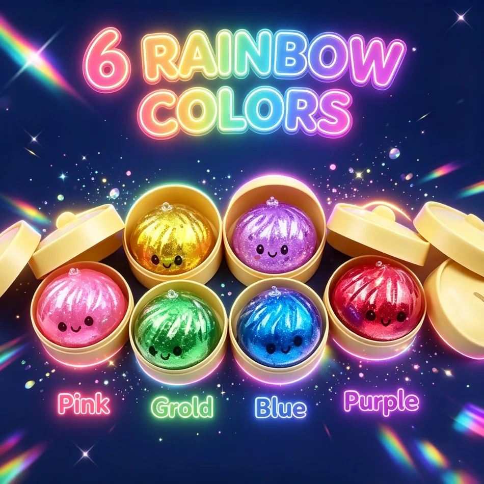 Shiny Bun Squishy Blind Box Glitter Cute Soft Squeeze Stress Relief Fidget Mystery Surprise Collectible Mini Pinch Toy Gift
