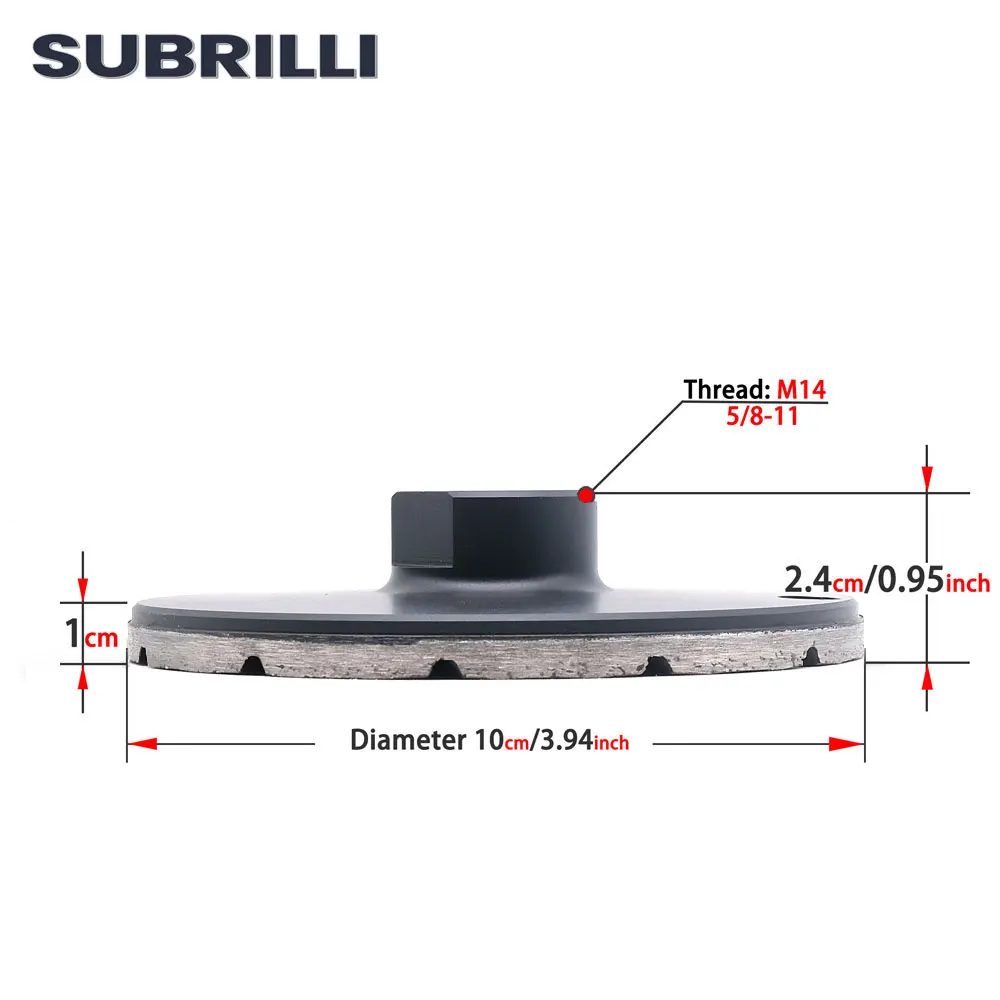 SUBRILLI 4inch Diamond Turbo Rim Grinding Cup Wheel Iron Based M14 5/8-11 Grinding Disc For Granite Concrete Artificial Stone