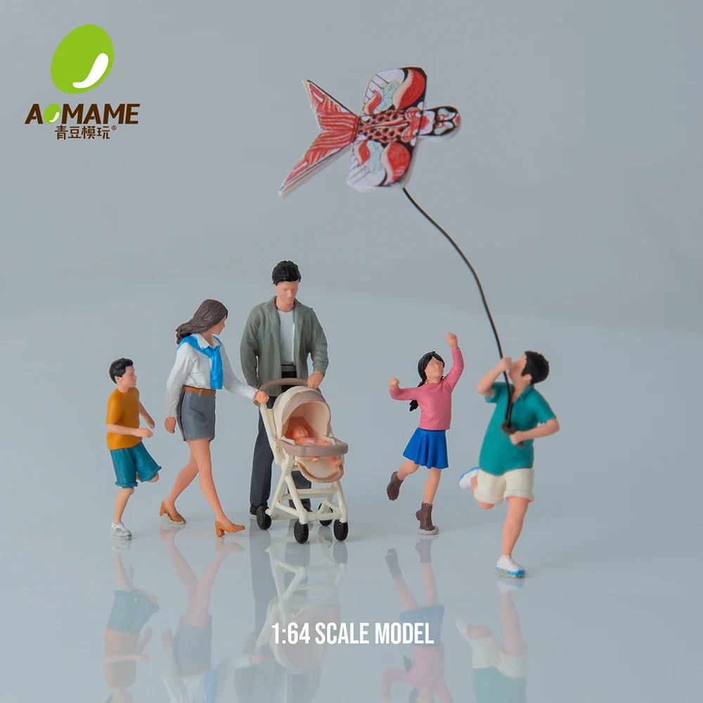 

Kicarmod 1/64 3D Printed Resin Model Diorama–Spring Outing Family Figures Set with Kite Flying & Walking, Pleasant Hobby Scene