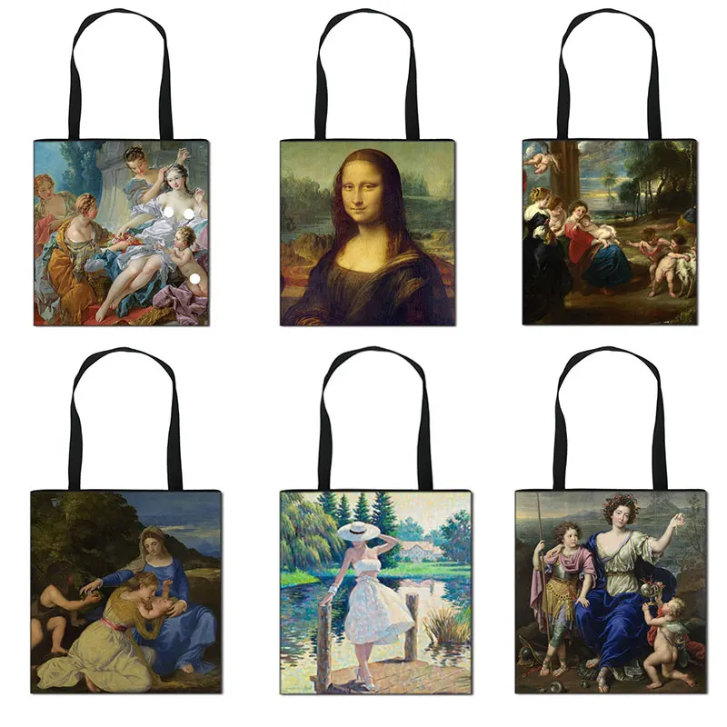 Famous Oil Painting Women Shopping Bags Casual Tote Portable Shoulder Versatile Work Sack Summer Beach Handbag