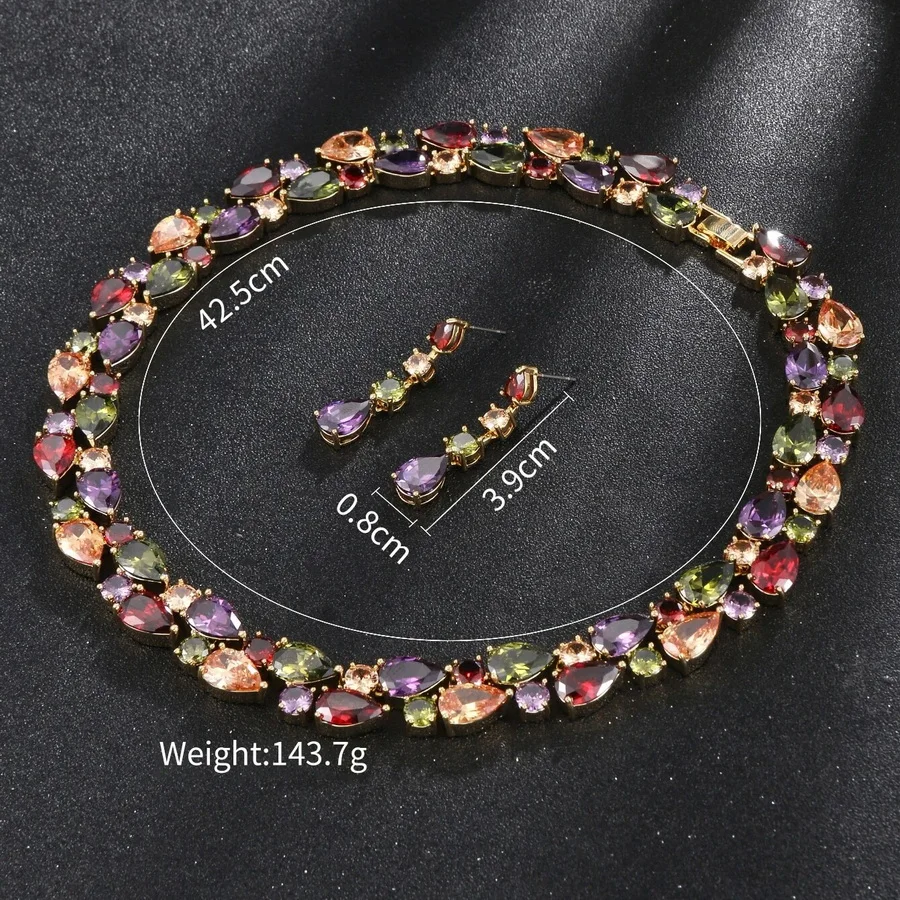 WEIMANJINGDIAN Brand Colorful Cubic Zirconia Crystal Mona Lisa Necklace Earring Luxury Wedding Bridal Jewelry Set Gold Plated