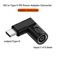 65W PD Power Charging Adapter Type C male output to DC 7.4mm x 5.0mm (7.4x0.6) Converter for MacBook huawei Xiaomi OPPO Samsung