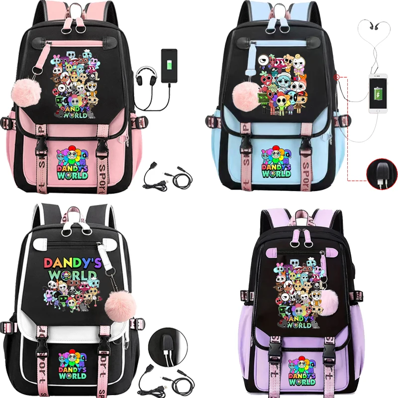 

2025 Dandy's World Backpack Waterproof Teenager Usb Charging Laptop School Bags Students Travel Mochila Women Canvas Rucksack