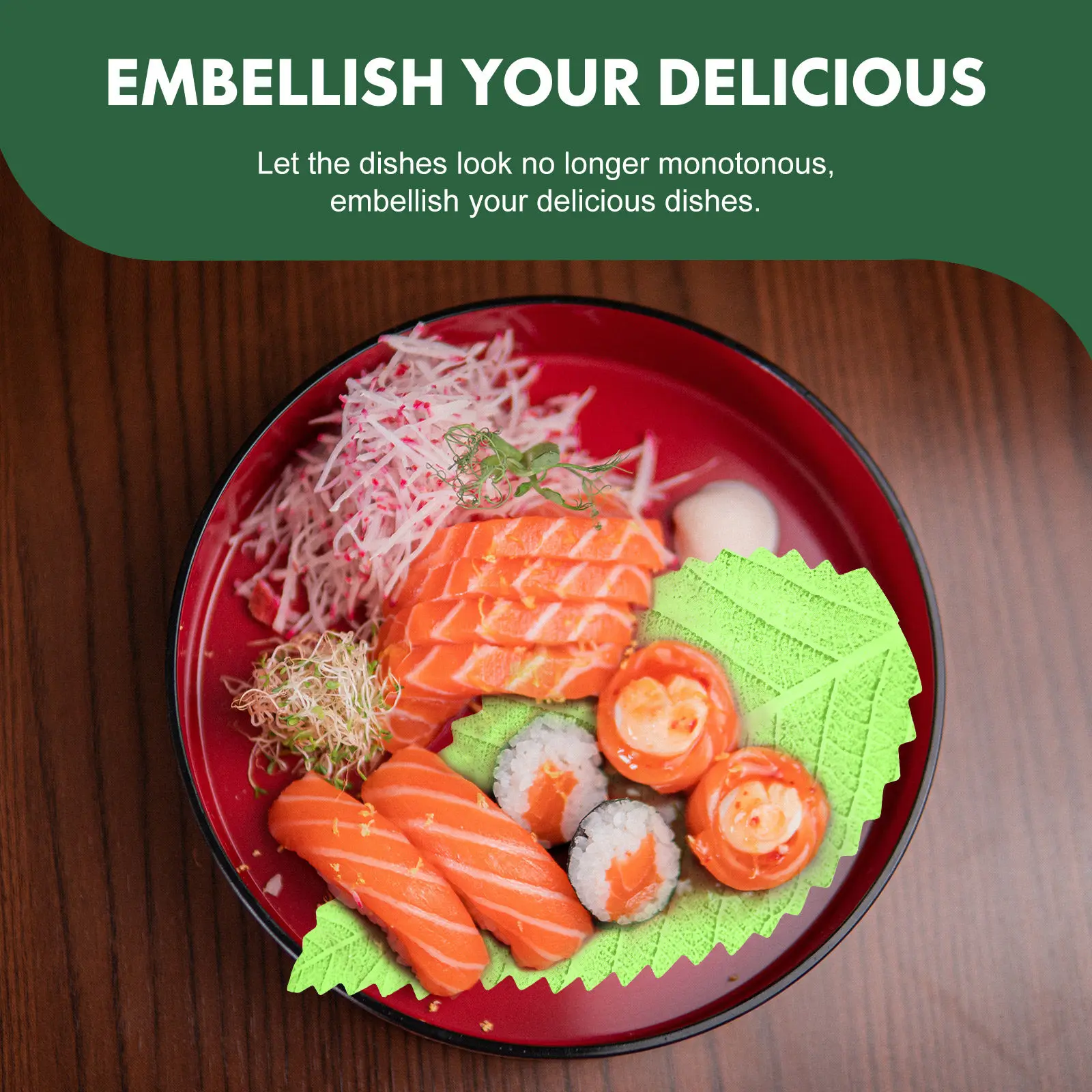 200 pcs Sushi Grass Decorations – Resin Sashimi Leaves for Japanese Food Presentation & Dish Embellishment