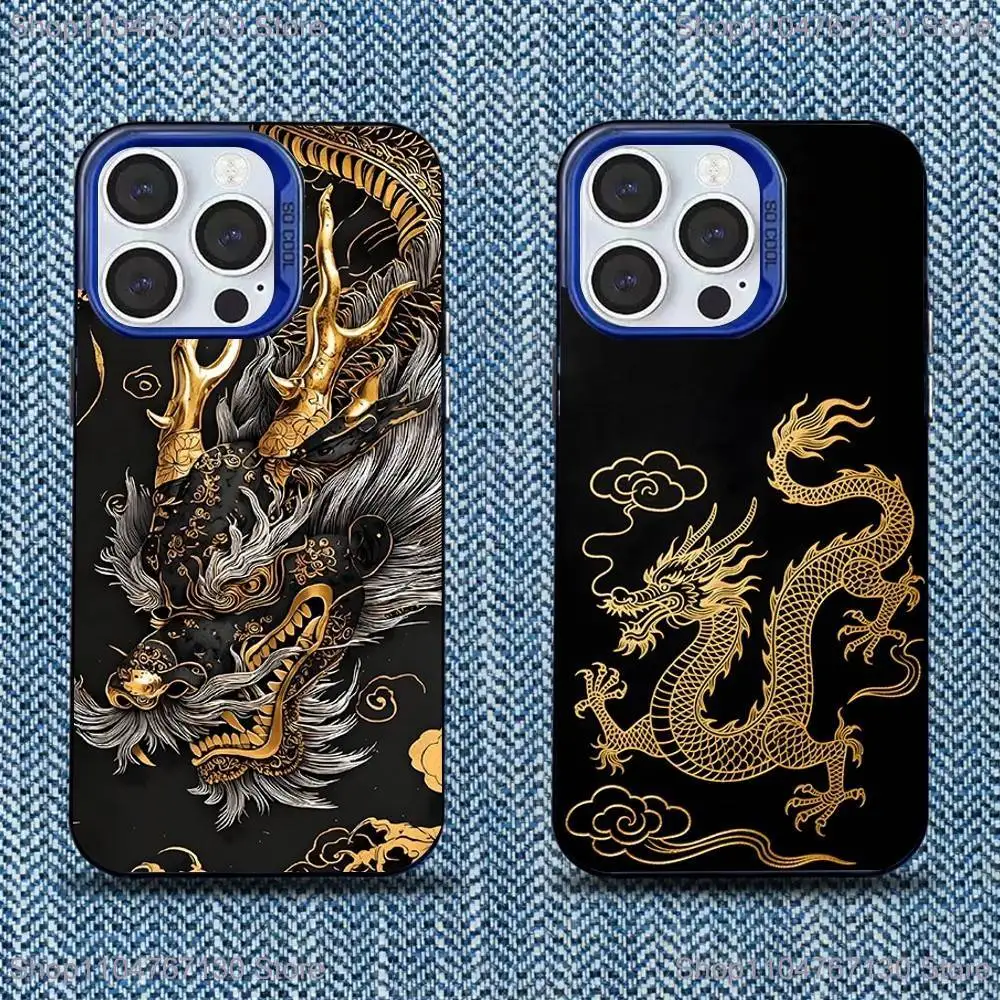 

Luxury Dragon Totem Phone Case For iPhone 17,16,15,14,13,12,11,Mini,Pro,SE,MAX Blue Matte Silicone Cover