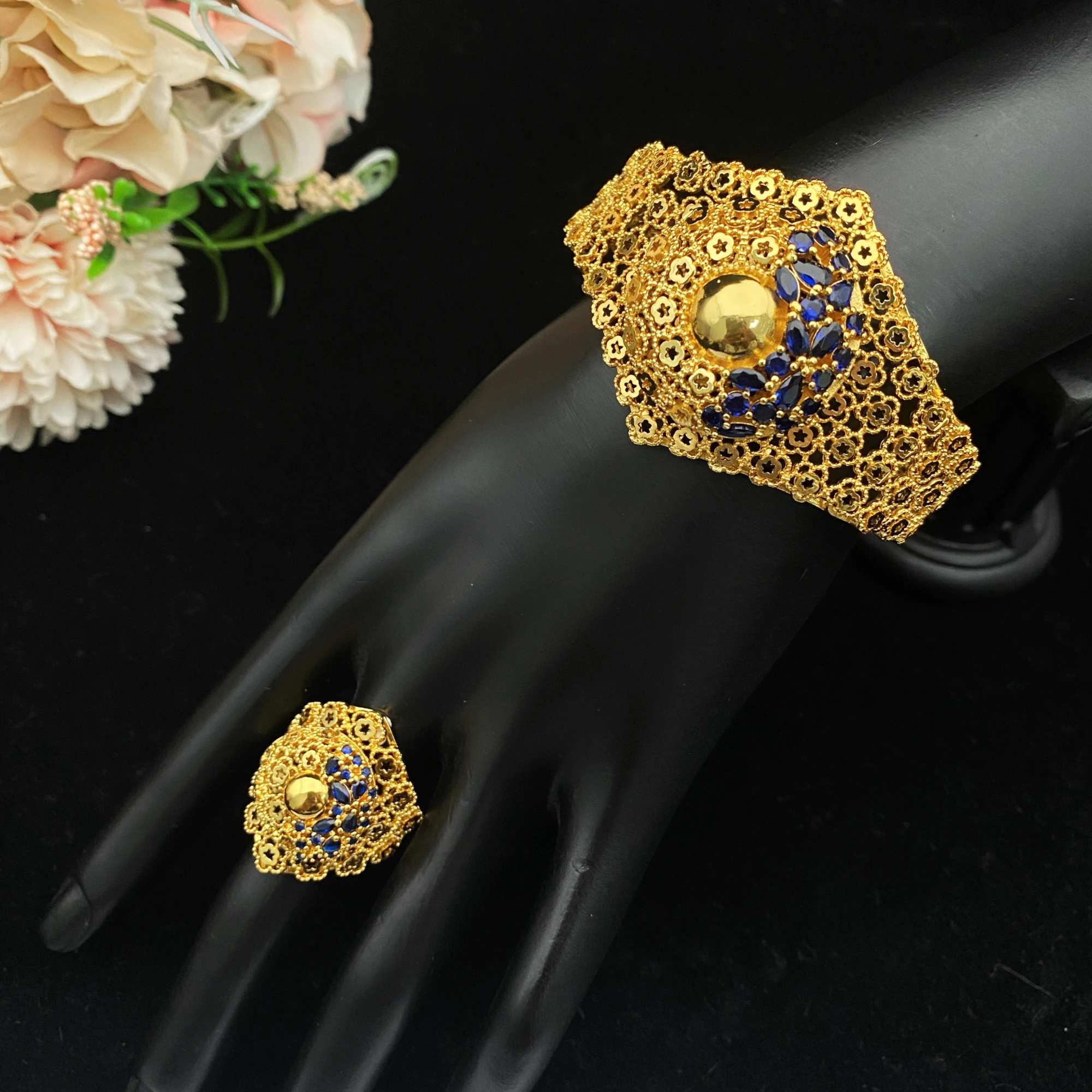 

JRH Элегантное позолоченное кольцо-браслет с кубическим цирконием, комплект из 2 предметов, стильное женское ювелирное изделие из ОАЭ, Саудовской Аравии, минималистичный штабелируемый