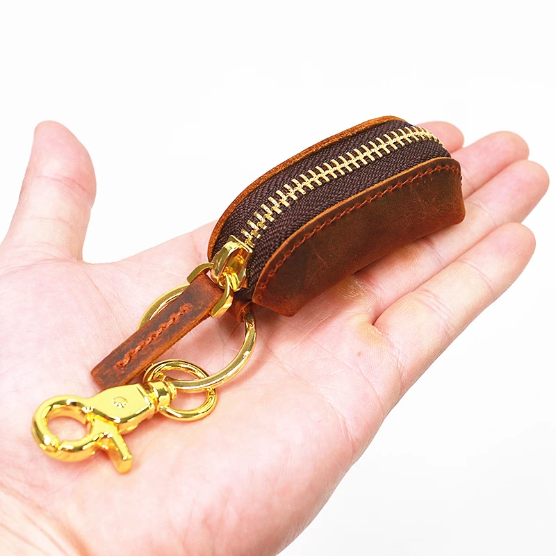 Genuine Leather Coin Purse For Men Women Cowhide Vintage Short Small Mini Change Pocket Case Holder Pouch Bag Keychain Key Ring