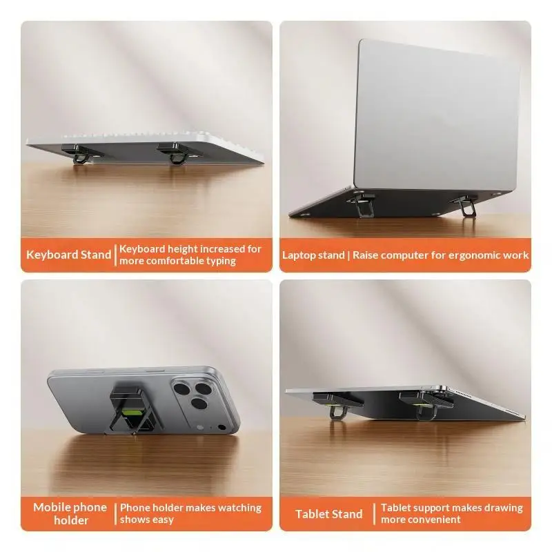 2PCS Mini Foldable Laptop Stand Adjustable Angles Non-slip Computer Riser Durable for Long Time Use