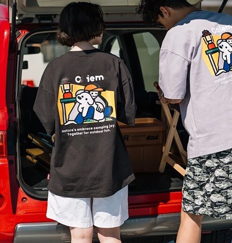 2025 夏のホットセール漫画パターン印刷ファッショントレンドブランドルーズで快適なラウンドネックピュアコットンユニセックス